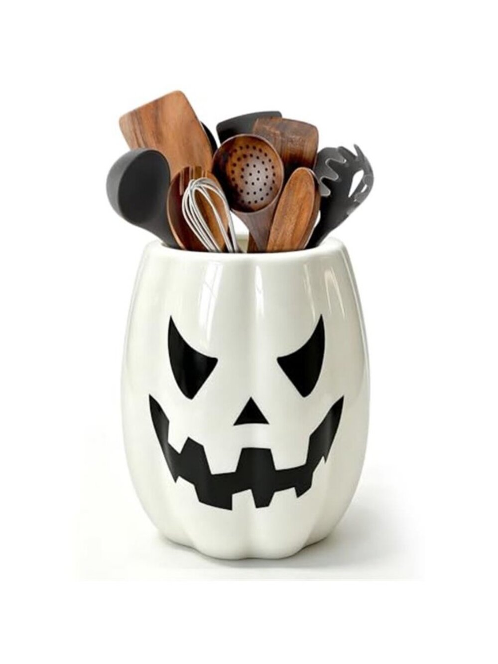 Halloween Kitchen Decor, Ceramic Halloween Pumpkin Utensil Holder